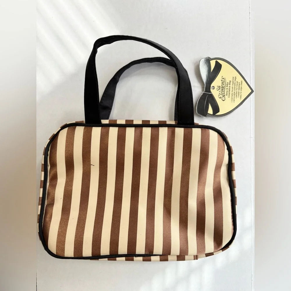 Silk Elements Sexy & Silky Bronzy Brown & Cream Striped Cosmetic Bag